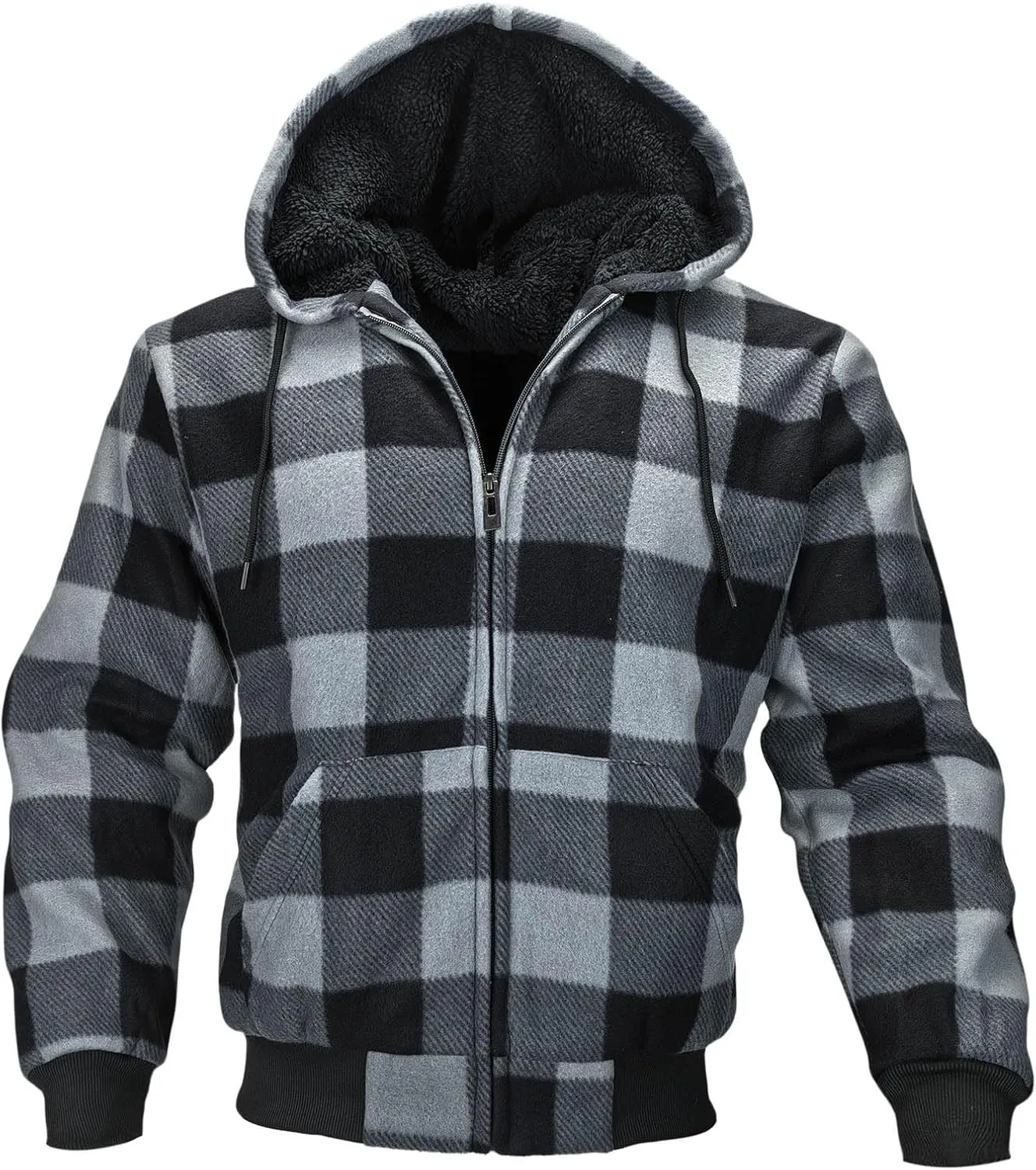 Plaid Flannel Hoodie for Men Sherpa Lined Jacket Fleece Full Zip Up Coat Winter Warm Thermal Sweatshirts Long Sleeve