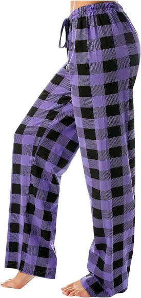 Plaid Pajama Pants Women Soft Comfy Buffalo Plaid Pj Pants Y2k Baggy Lightweight High Waisted Wide Leg Lounge Pants