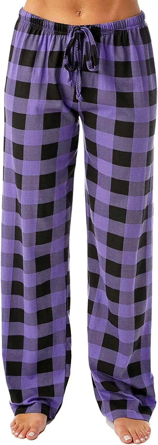 Plaid Pajama Pants Women Soft Comfy Buffalo Plaid Pj Pants Y2k Baggy Lightweight High Waisted Wide Leg Lounge Pants