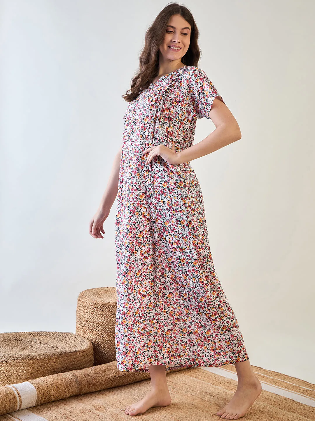Red Floral Comfy Night Dress