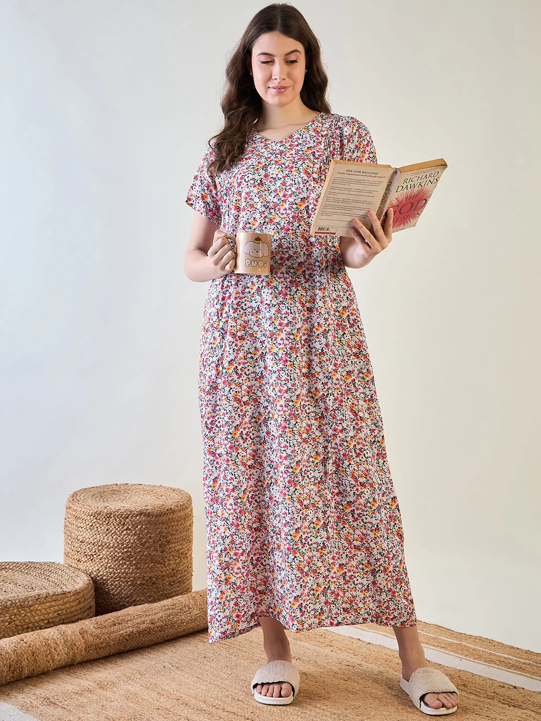 Red Floral Comfy Night Dress