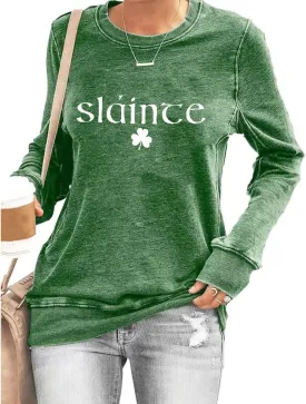 Sharock Long Sleeve Shirts for Women Sharock Sweater Women's Slainte St. Patrick's Day Print Sweatshirt Irish