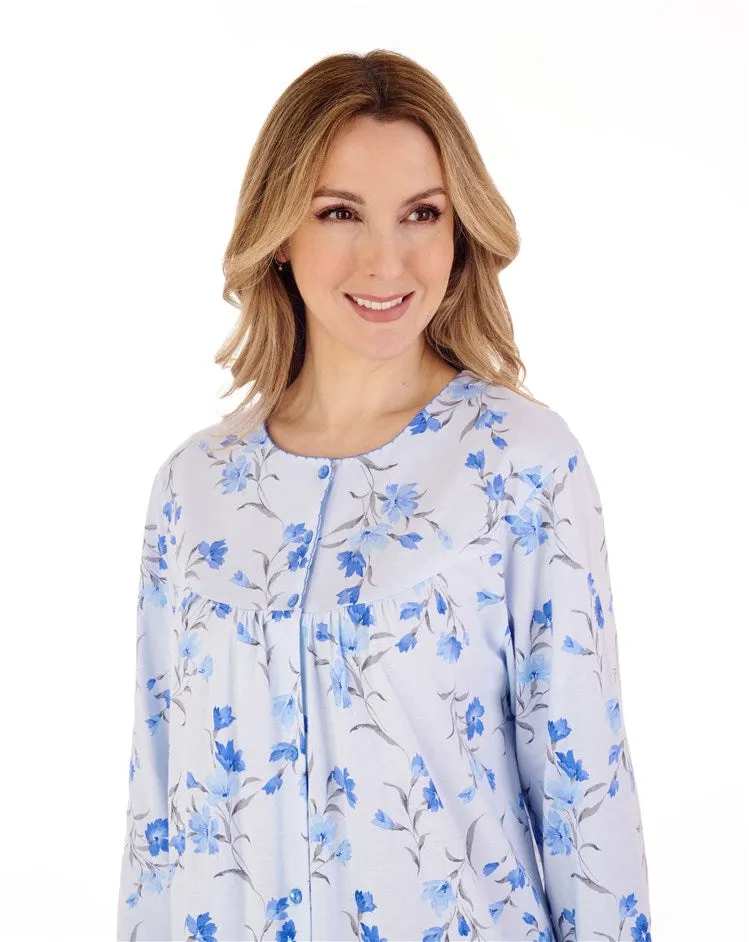 Slenderella 100% Cotton Full Button Picot Trim Floral Jersey Nightdress
