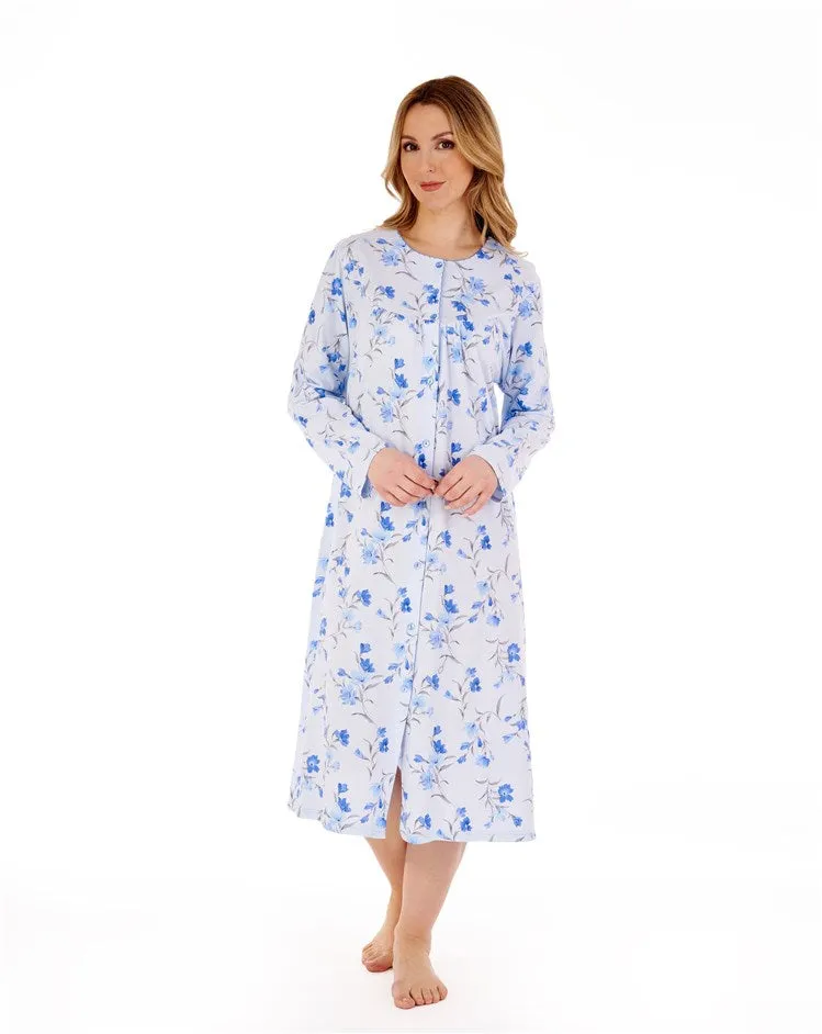 Slenderella 100% Cotton Full Button Picot Trim Floral Jersey Nightdress