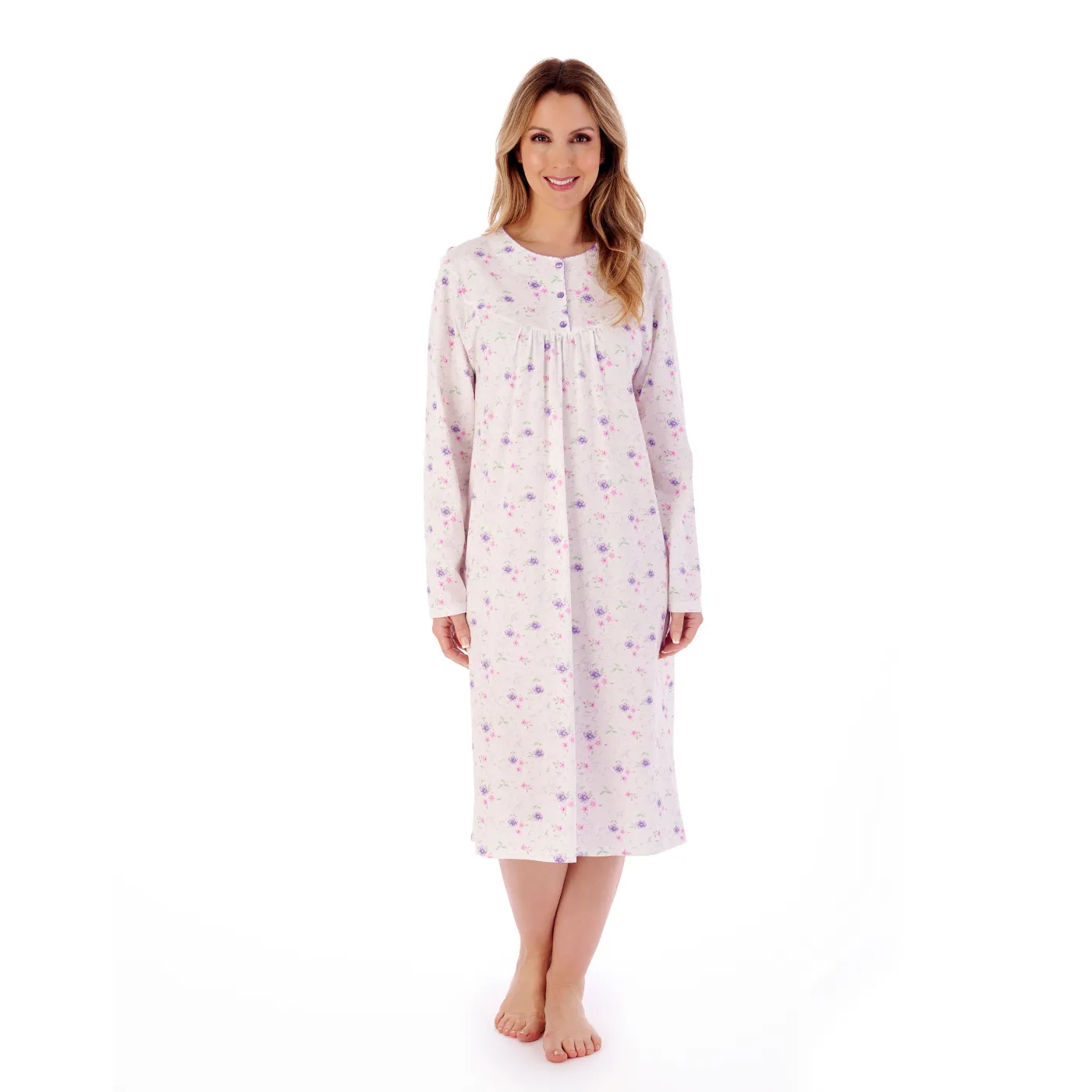 Slenderella Floral Nightdress | Ivory / Blue