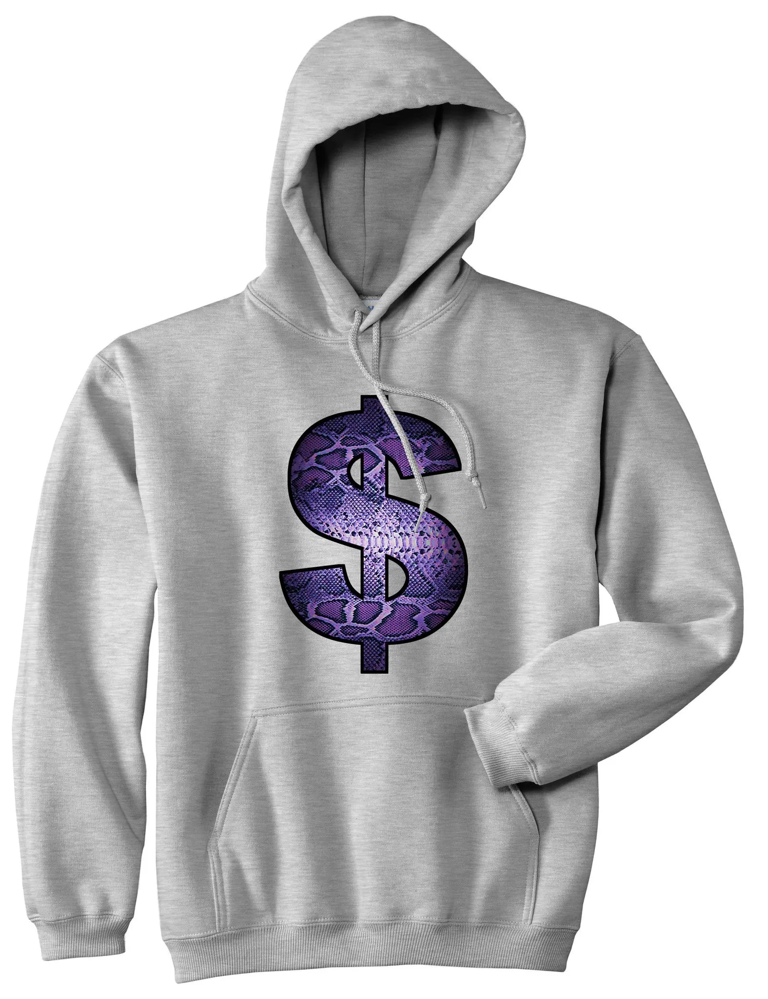Snakeskin Money Sign Purple Animal Print Pullover Hoodie Hoody
