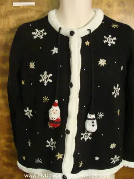 Snowman and Santa Zipper Pull Cheesy Christmas Sweater