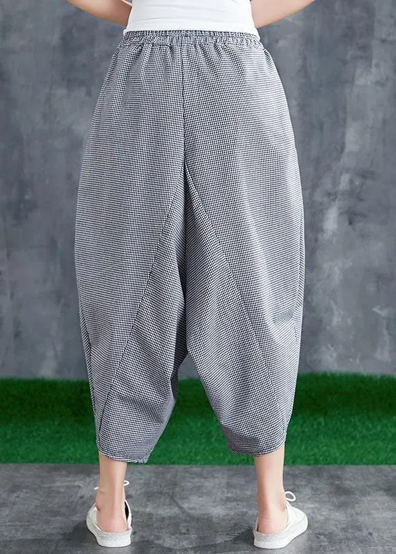 Stitching Cotton Linen Drop Crotch Pants Summer Linen Plaid Loose Large Size