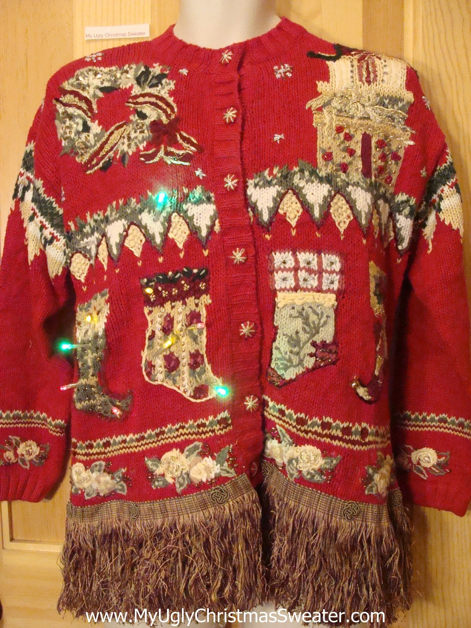 Tacky Christmas Sweater 80s 2sided  with Lights