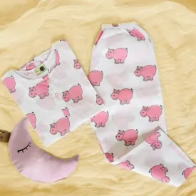 The Cheerful Hippo- Unisex Kids Cotton Nightwear