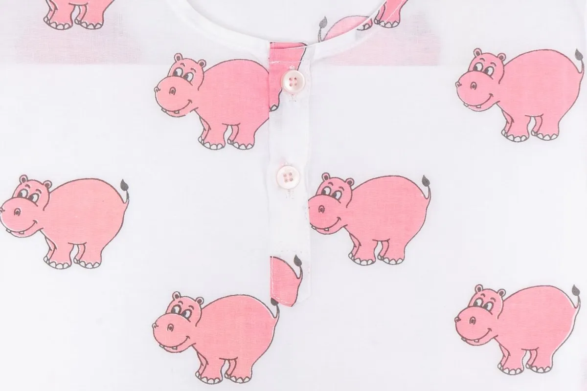 The Cheerful Hippo- Unisex Kids Cotton Nightwear