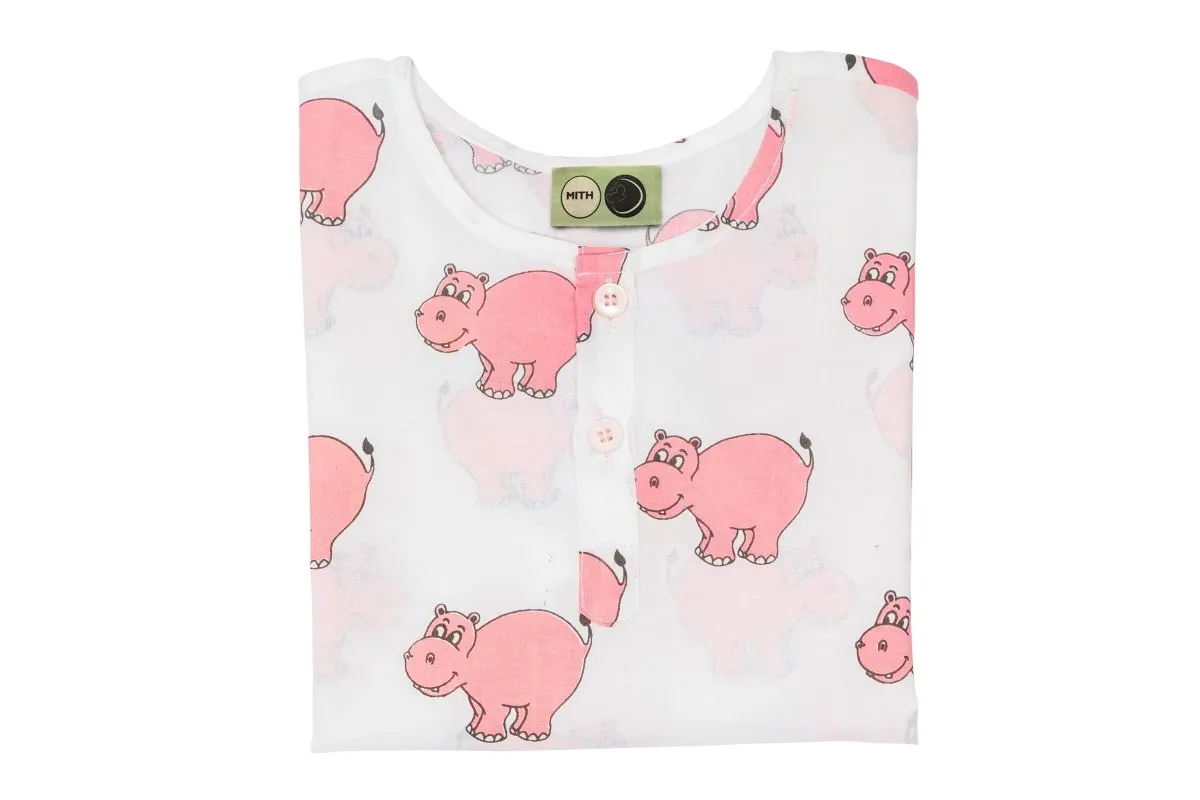 The Cheerful Hippo- Unisex Kids Cotton Nightwear