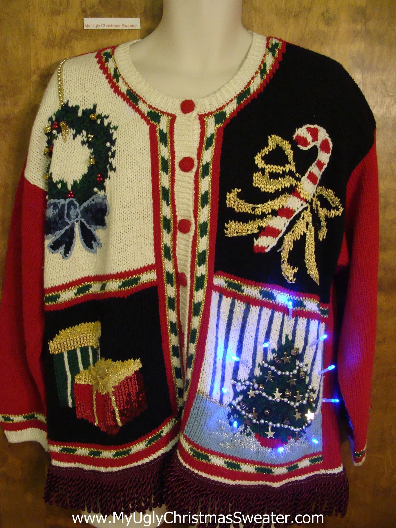 Ugly 80s Christmas Sweater Cardigan with Lights