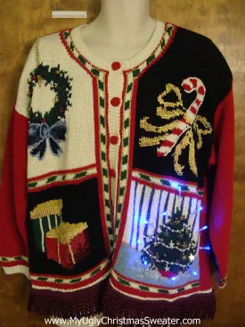 Ugly 80s Christmas Sweater Cardigan with Lights