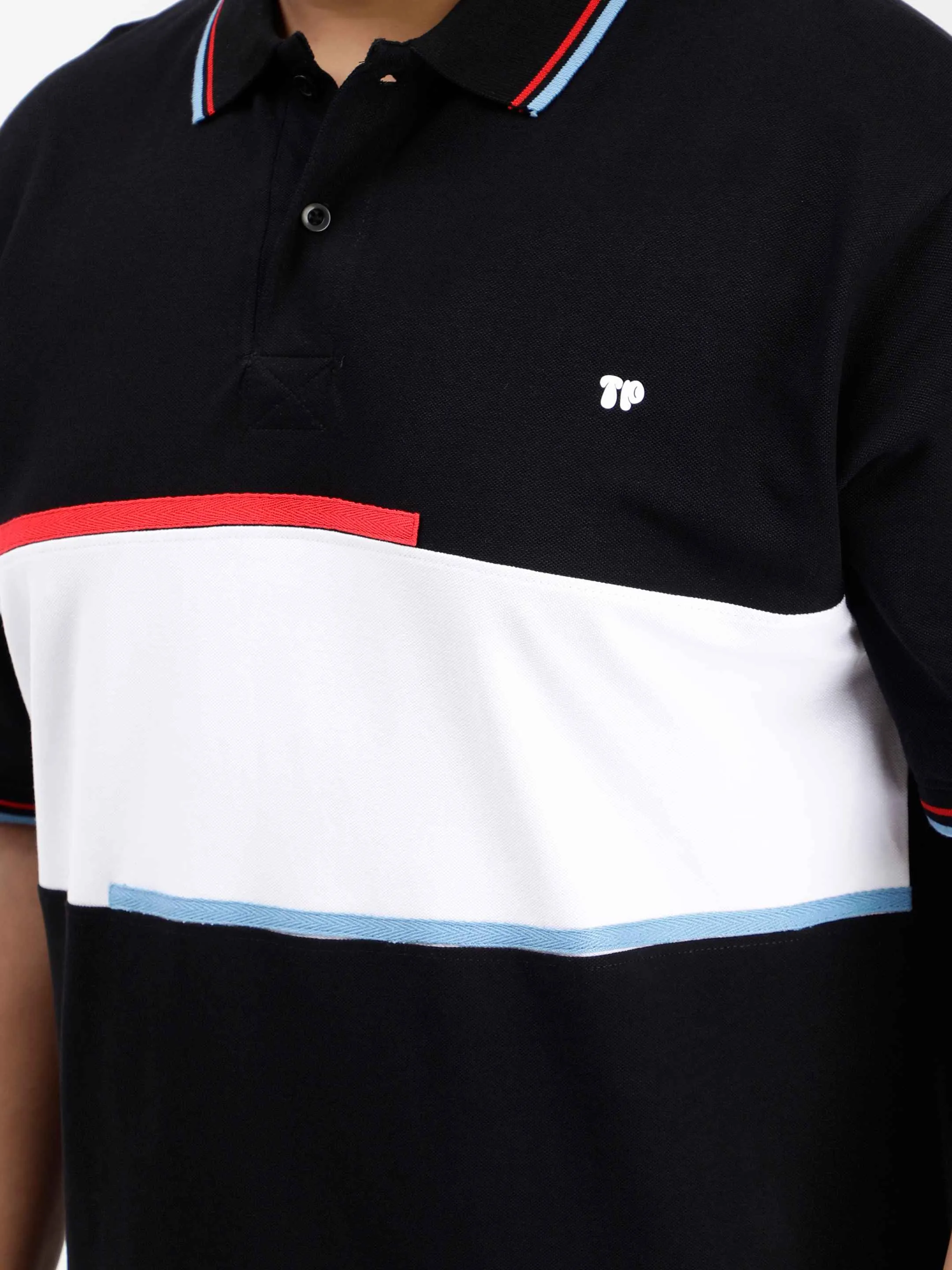 White Color Block Plus Size Polo T-shirt