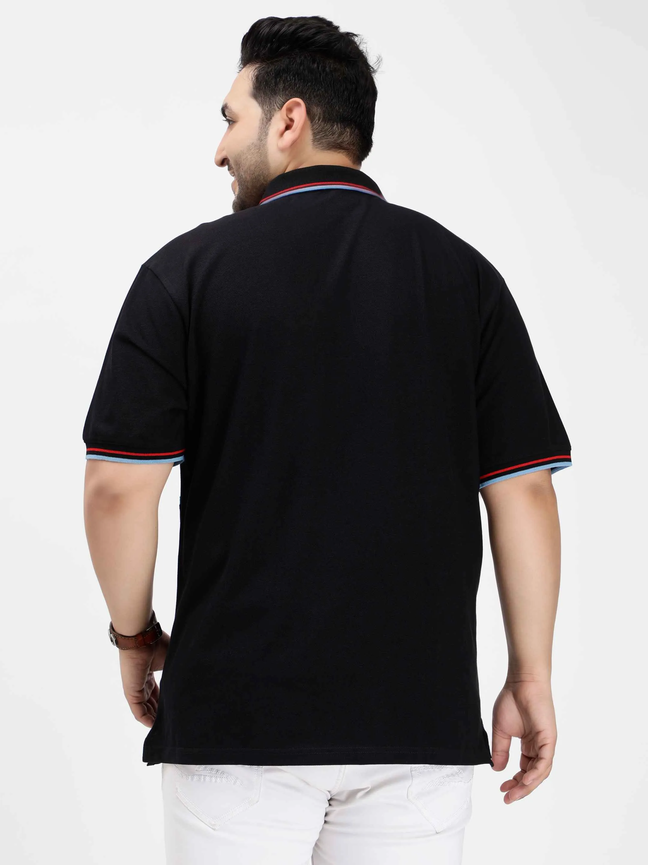 White Color Block Plus Size Polo T-shirt
