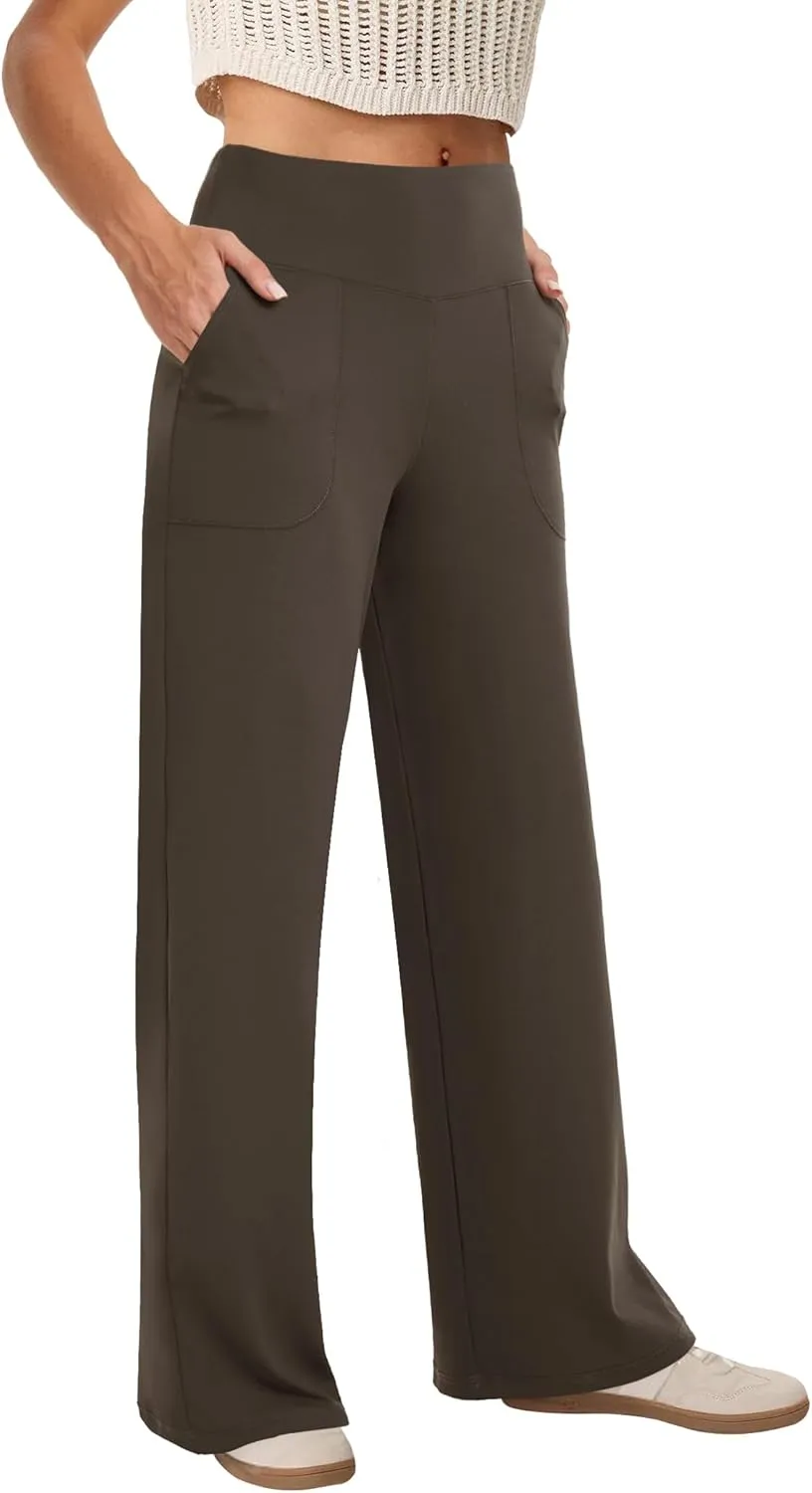 Wide Leg Pants Woman High Waist Yoga Pants with Pockets Loose Stretch Dress Work Sweatpants Casual Lounge