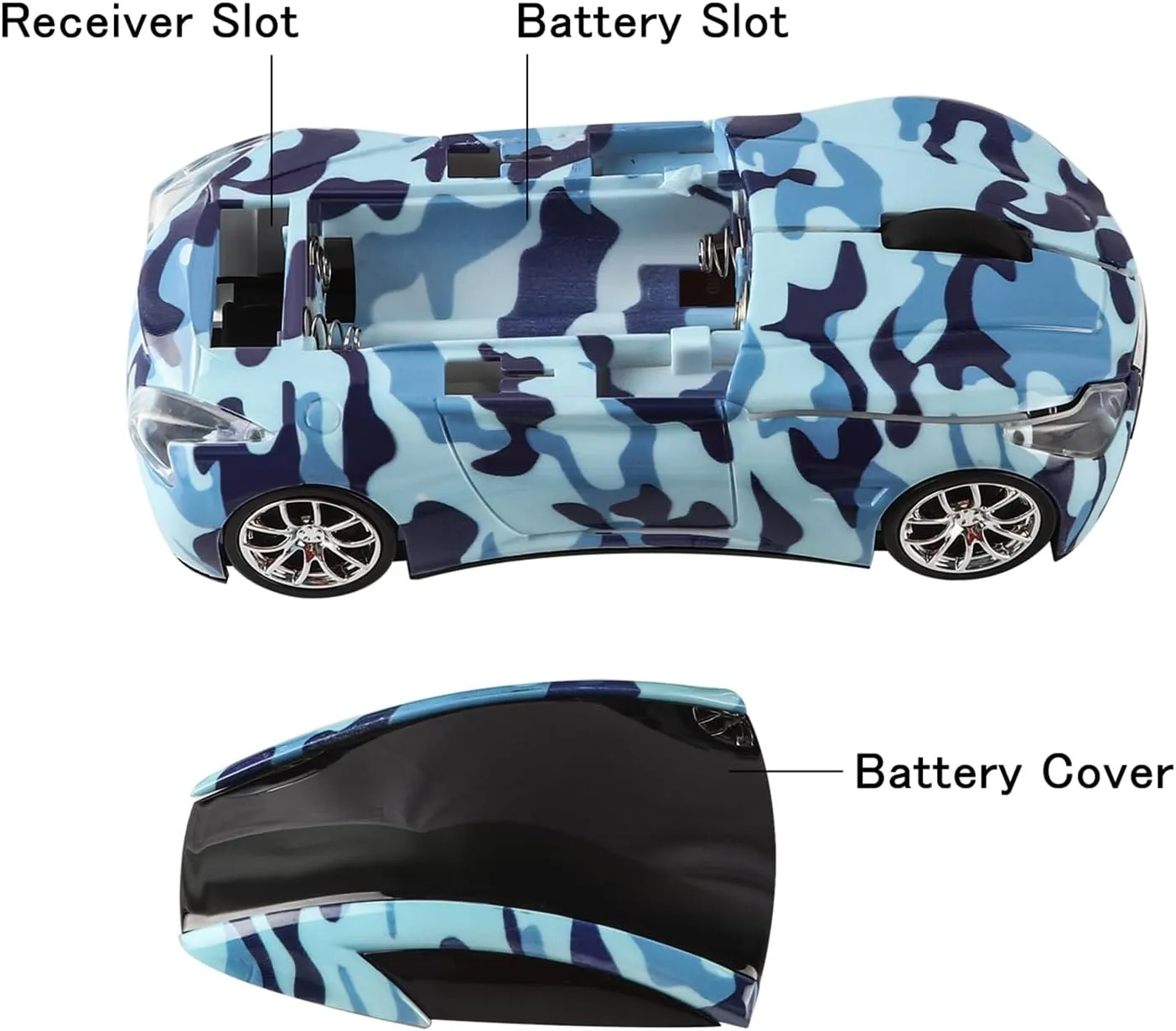 Wireless Cool Sports Car Shape 2.4 GHz USB Mouse - 1600 DPI Optical Portable Gaming Mouse for Laptop, Office, Home