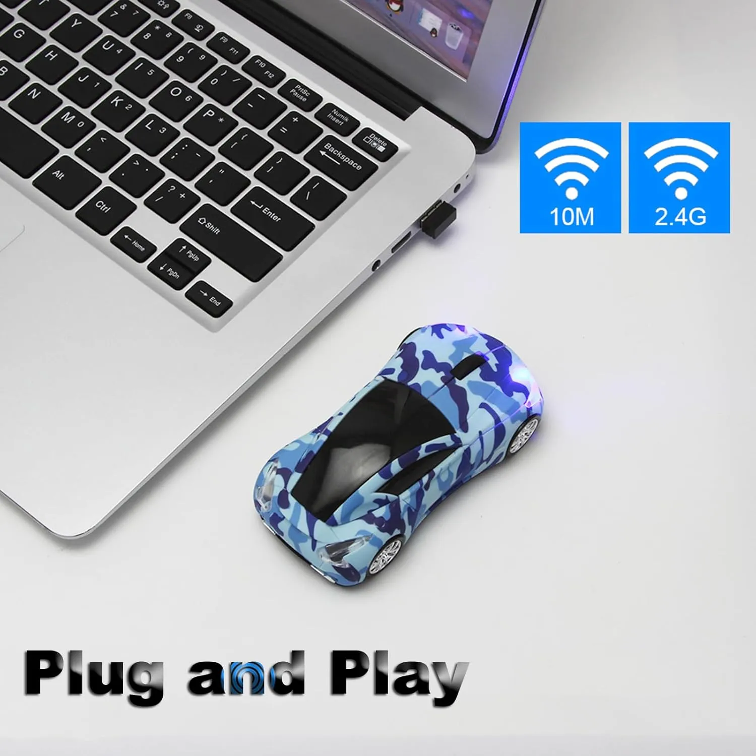 Wireless Cool Sports Car Shape 2.4 GHz USB Mouse - 1600 DPI Optical Portable Gaming Mouse for Laptop, Office, Home
