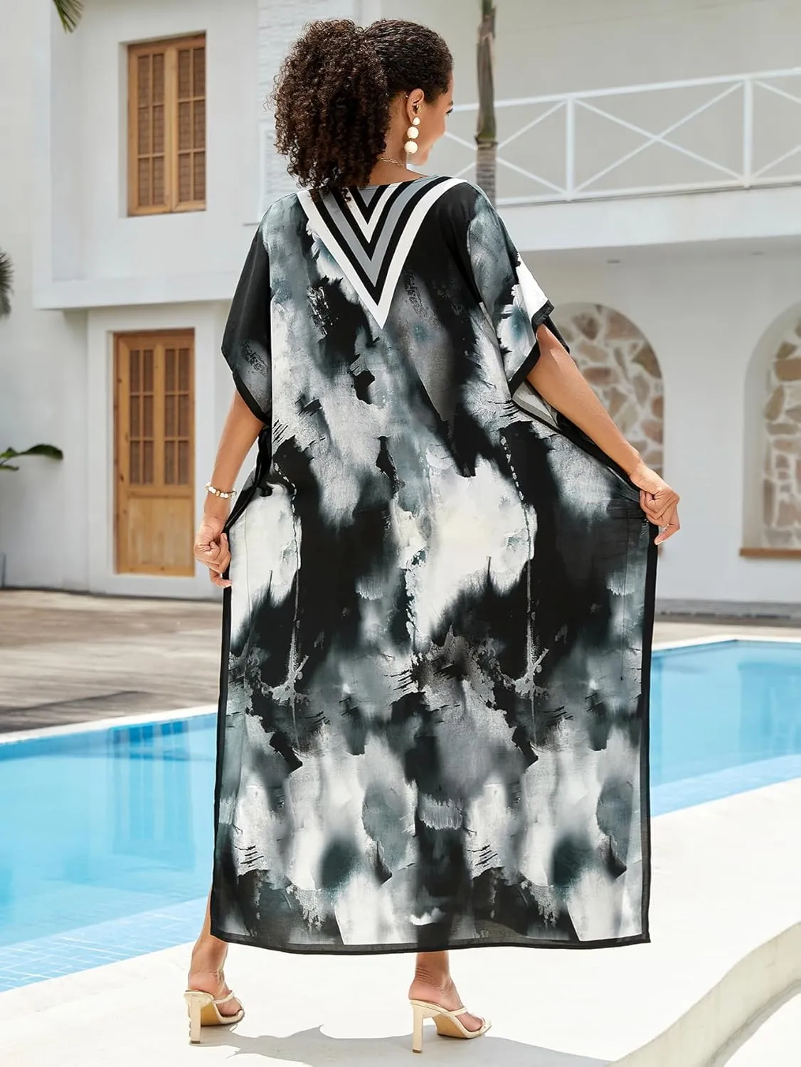 Women Kaftan Dress Coverups Swimwear Plus Size Floral Holiday Casual Dress Loose Fit One Size