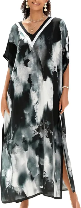Women Kaftan Dress Coverups Swimwear Plus Size Floral Holiday Casual Dress Loose Fit One Size