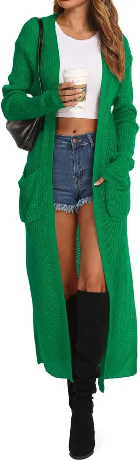 Womens Casual Long Sleeve Split Open Cardigan Knit Long Cardigan Sweaters with Pockets Fall Fashion 2024