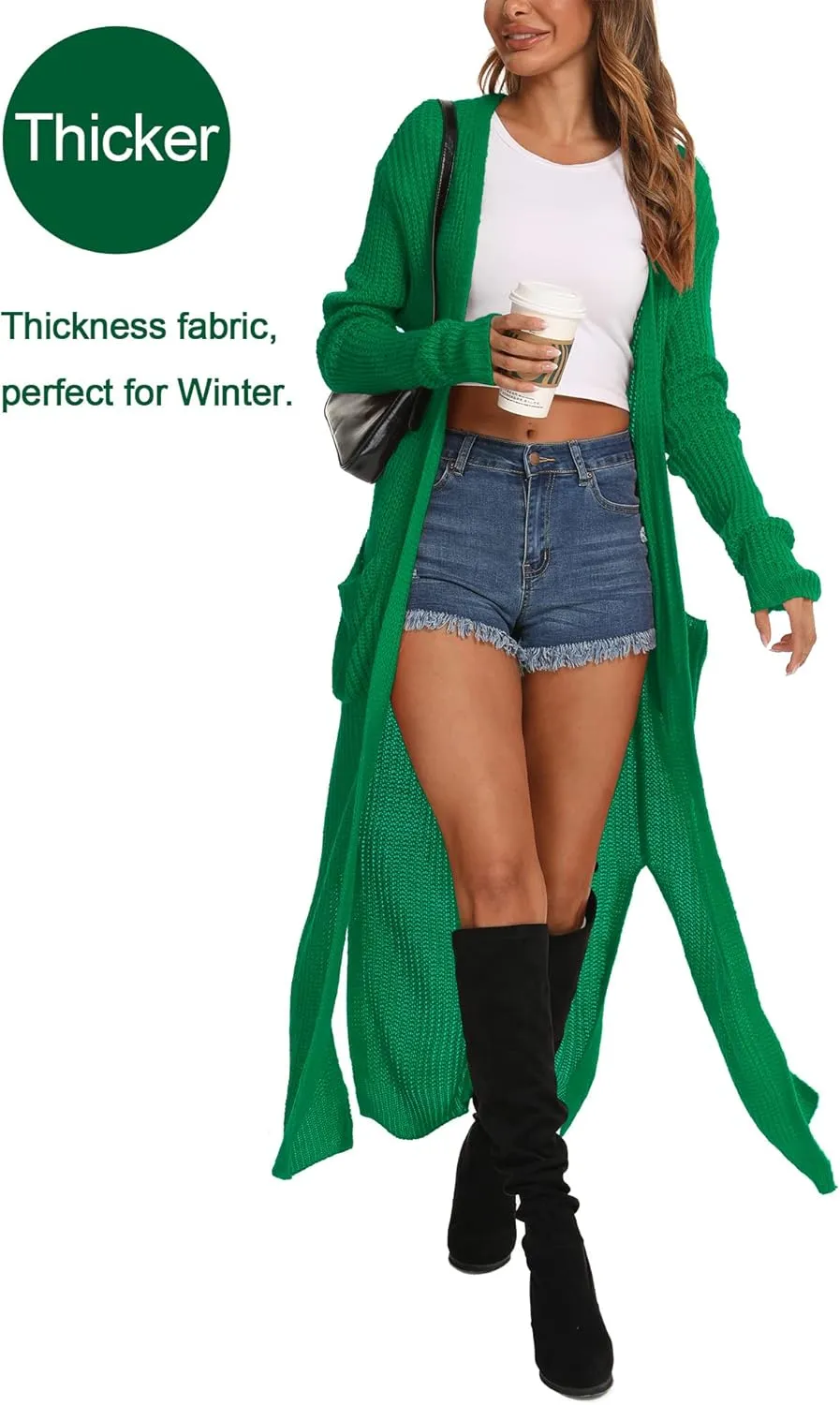 Womens Casual Long Sleeve Split Open Cardigan Knit Long Cardigan Sweaters with Pockets Fall Fashion 2024