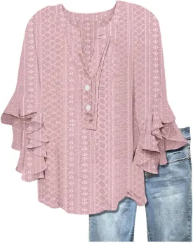 Women's Eyelet Poncho Tops Half Sleeve Tops Trendy Casual Lightweight Flowy Shirt Ruffles Hem Dressy Elegant Blouse