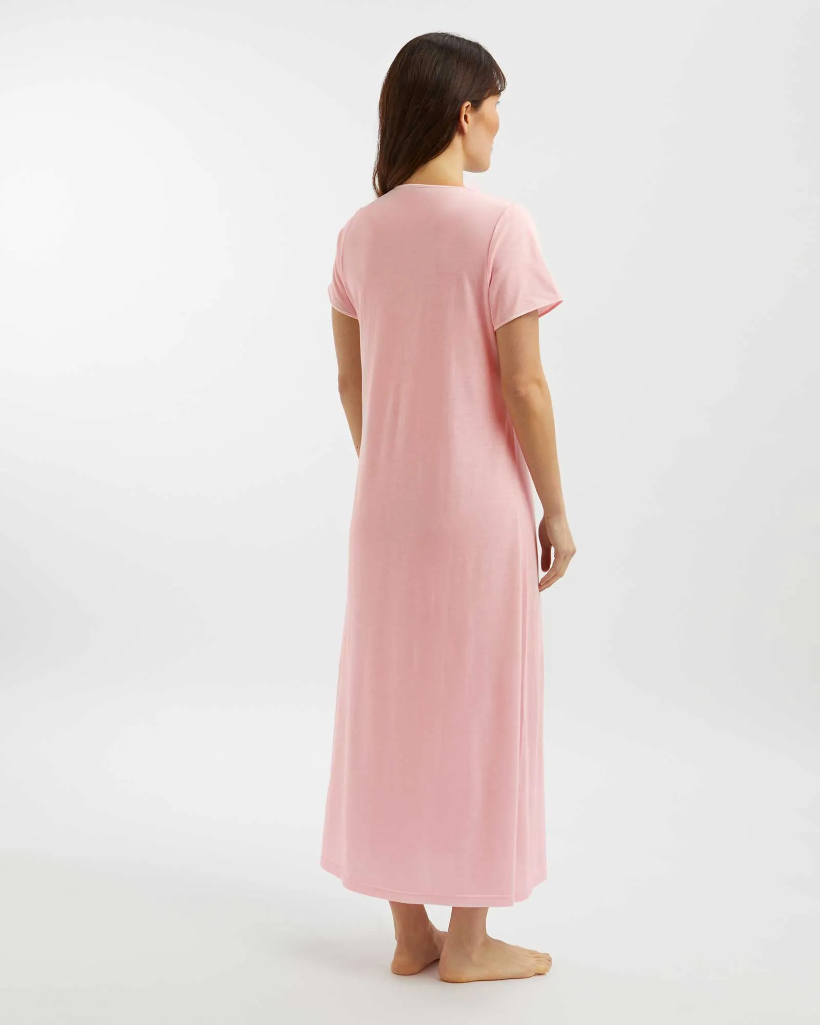 Women's French Pleat Short Sleeved Jersey Nightdress - Pink