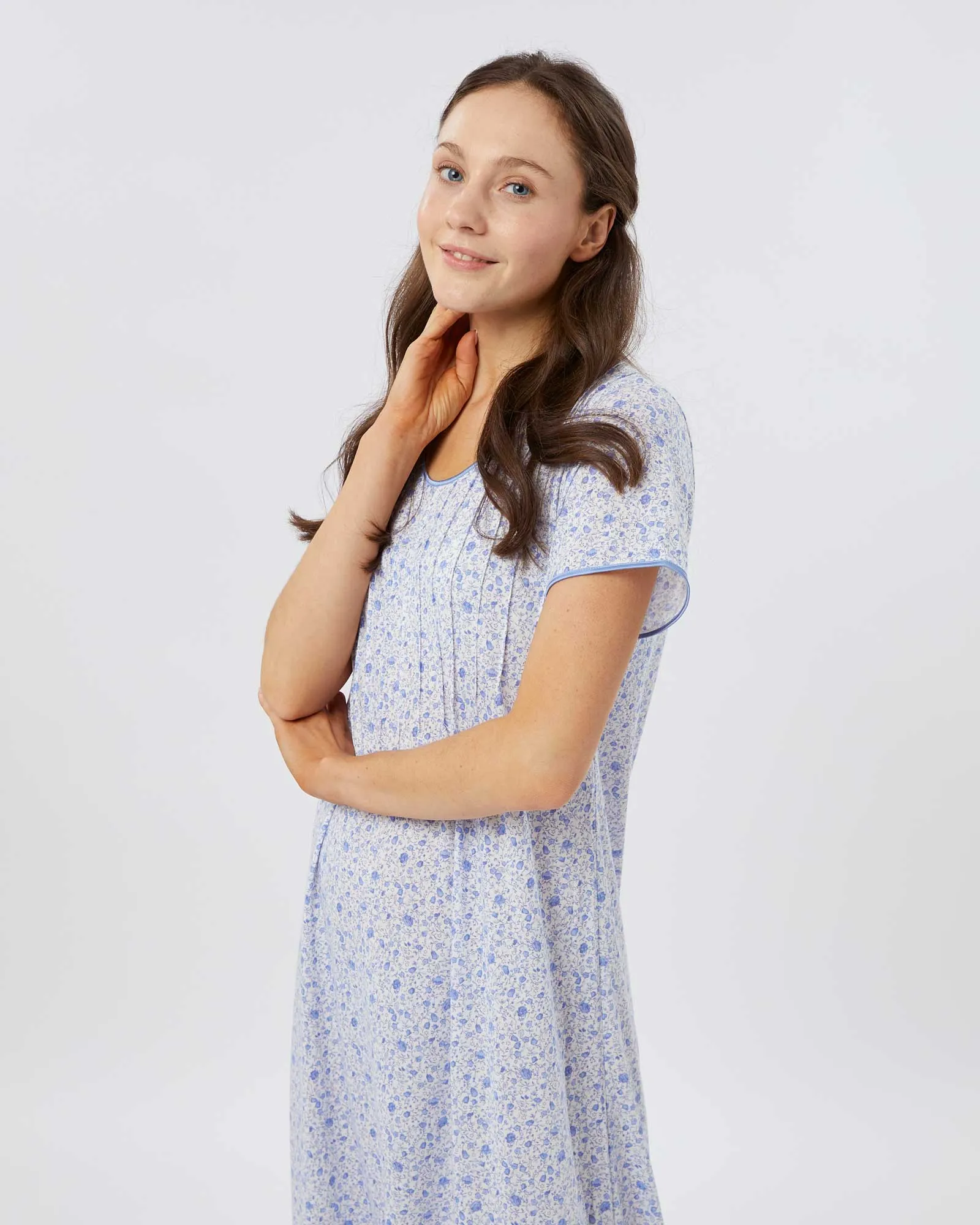 Women's French Pleat Short Sleeved Nightdress - Fimber Ditsy Floral