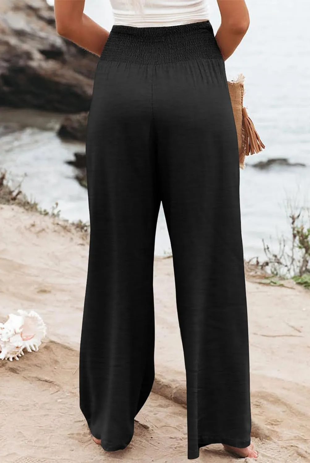 Womens High Waisted Wide Leg Palazzo Pants Casual Lounge Boho Flowy Pants with Pockets