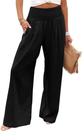Womens High Waisted Wide Leg Palazzo Pants Casual Lounge Boho Flowy Pants with Pockets