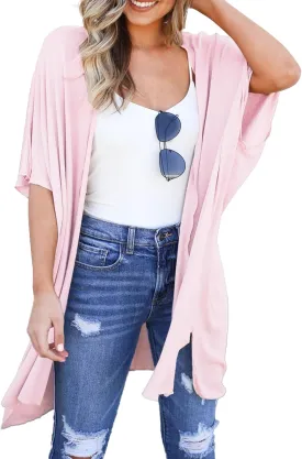 Yekaty Women Cardigan 3/4 Sleeves Open Front Lightweight Cardigan Draped Ruffles Knit Cardigan