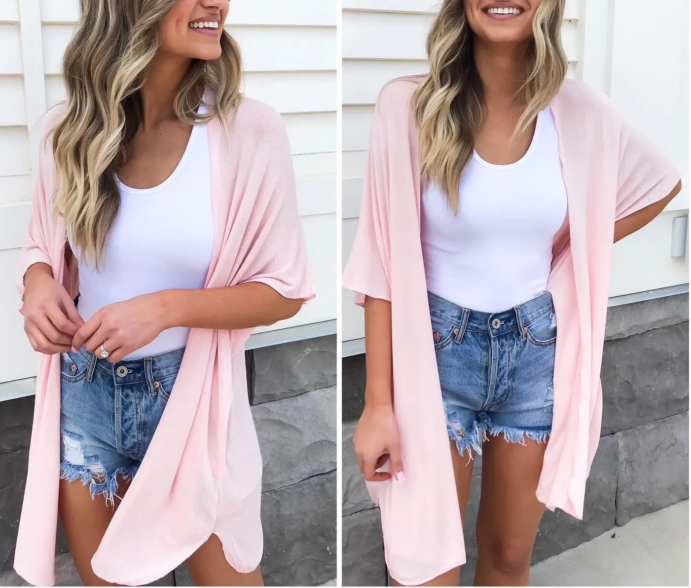 Yekaty Women Cardigan 3/4 Sleeves Open Front Lightweight Cardigan Draped Ruffles Knit Cardigan